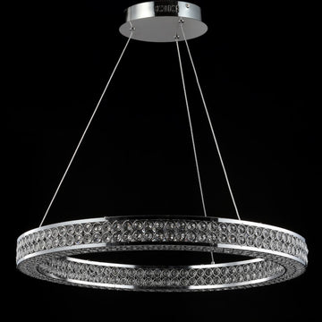 Benton 24.7" Round Integrated LED Crystal/Metal Pendant - JONATHAN Y